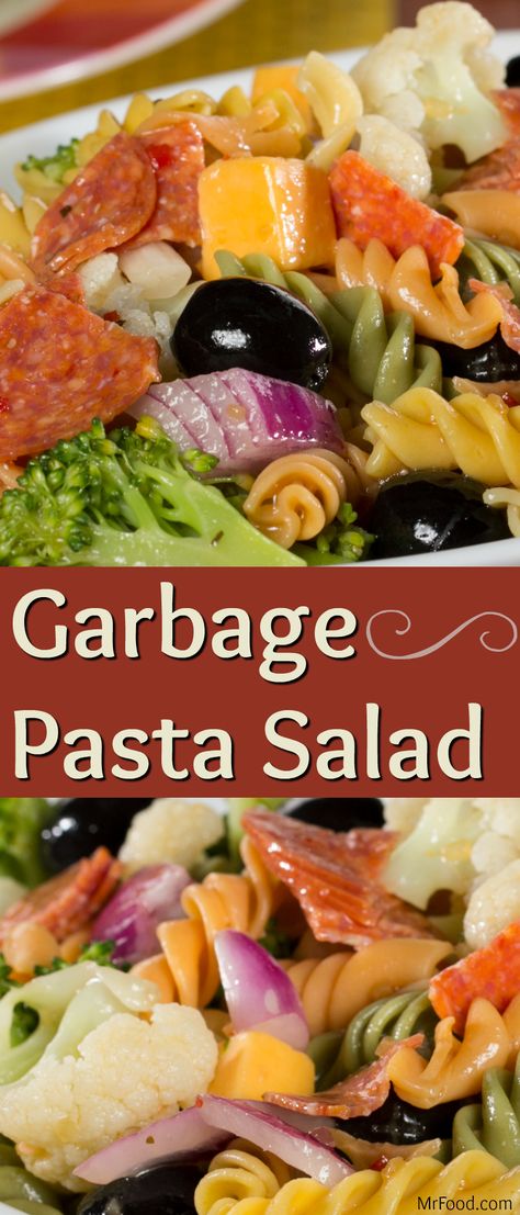 Quick! - Check the pantry and the fridge and grab whatever you've got on hand, 'cause you're going to need it to make a throw-together Garbage Pasta Salad that's potluck-worthy! This is one easy pasta salad that won't ever make it to the garbage. Pasta Food Recipes, Pasta Food, Cold Salad, Easy Pasta Salad, Summer Eating, Salad Side Dishes, Salad Bar, Pasta Salad Recipes, Easy Pasta