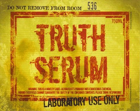 BOTTLE LABEL Truth Serum Product Halloween Vampires Zombies Weird Wine Truth Serum Potion, Samhain Party, Science Bottle, Labels For Bottles, Halloween Apothecary Jars, Spy School, Serum Product, Halloween Apothecary, Truth Serum