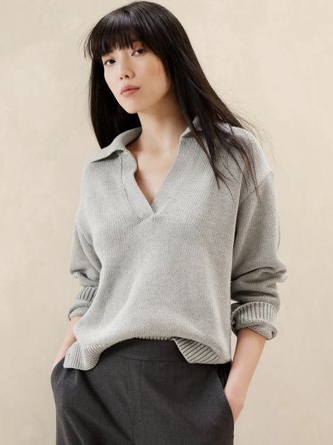 Textured Johnny-Collar Sweater | Banana Republic Factory Fitted Textured Knit Collared Sweater, Classic Knit Tops With Johnny Collar, Chic V-neck Sweater With Ribbed Collar, Banana Republic Women Sweaters, Arm Cuffs, Johnny Collar, Sweaters And Cardigans, Lose Yourself, Banana Republic Factory