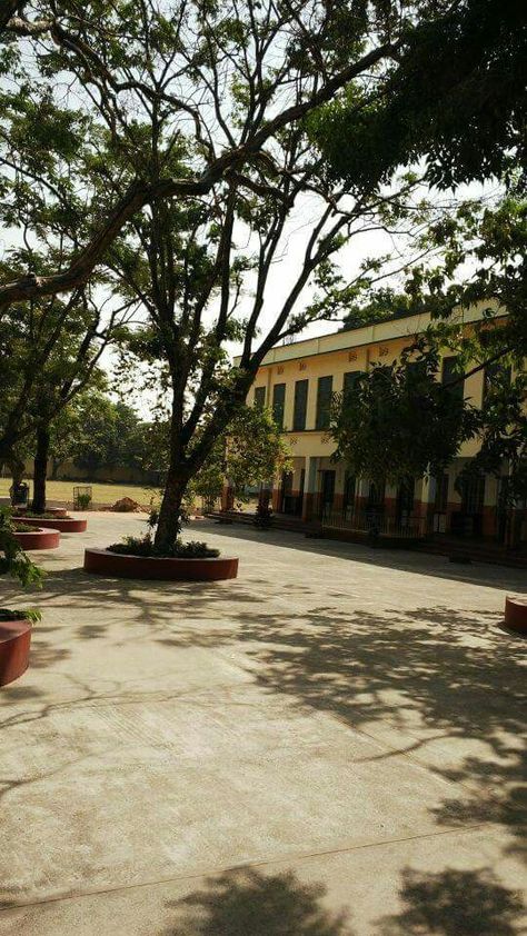 Junior school courtyard waiting for angels. Courtyard School, School Scenarios, School Courtyard, School Outside, Fake Scenarios, Comic Ideas, Night Landscape, School Memories, College School