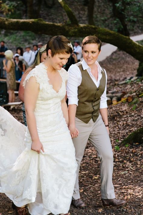 Lgbt Wedding Attire, Dapper Bride, Wedding Suit Styles, Wedding Vest, Lesbian Outfits, Bridal Party Attire, Lgbt Wedding, Lakeside Wedding, Blush Bride