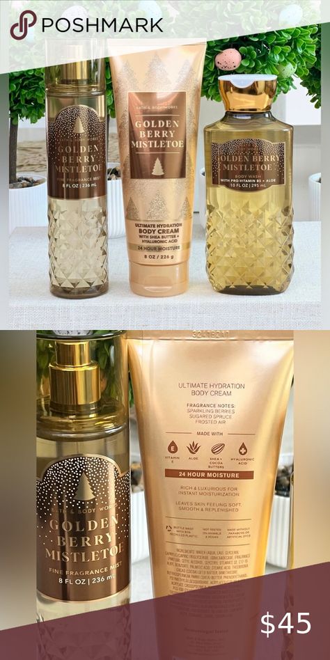 Bath and Body Works Golden Berry Mistletoe Signature Collection - 3PK Golden Berry, Fragrance Mist, Fragrance Notes, Signature Collection, Bath Body Works, Bath Body, Fresh Air, Body Cream, Bath And Body Works