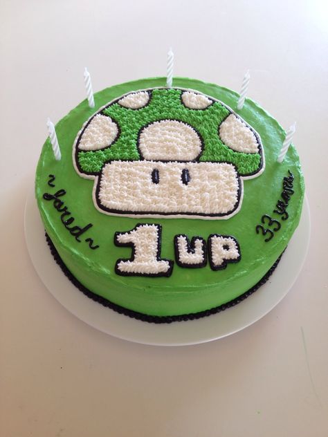 Mario Toad Birthday Cake, Mario Toad Cake, Simple Super Mario Birthday Cake, Homemade Super Mario Cake, One Tier Mario Cake, Mario 1 Up Mushroom Cake, First Birthday Activities, Geek Birthday, Super Mario Cake