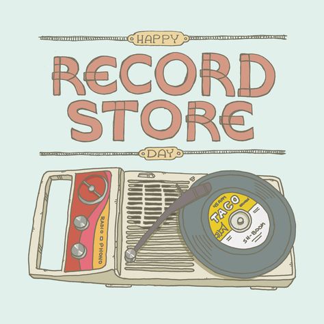 Illustration for Record Store Day 2018, grab your portable record player and start digging! Art by Evan Moss at mightymoss.com Portable Record Player, Record Store Day, Vinyl Store, Creative Tutorials, Day Illustration, Vinyl Record Art, National Days, Curiosity Shop, Record Shop