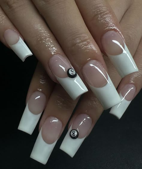 8ball Nails, Long Nails Acrylic, Acrylic Nails French, Nails Acrylic Pink, Nails French Tip, Cherry Nails, French Acrylic Nails, Girly Acrylic Nails, Y2k Nails