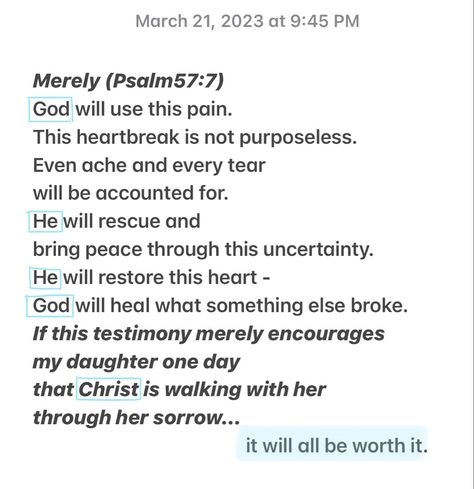 Psalm 57:7 if anything (merely) my heartbreak will be a testimony to my children of God’s goodness. How To Write Your Testimony, Psalms Notes, Psalm 57, My Testimony, Aesthetic Bible, Inspire Bible, Inspire Bible Journaling, Bible Motivation, Bible Study Notes