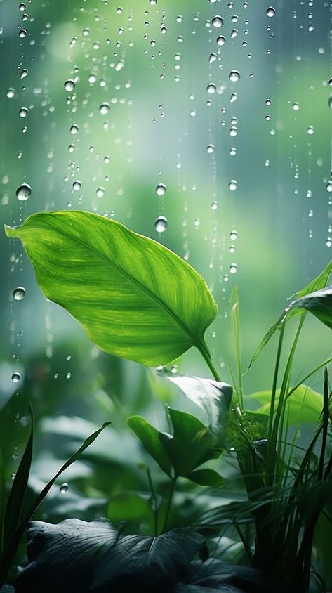 A rain scene with plant outdoors nature green. | premium image by rawpixel.com Green Leafs Aesthetic, Devotional Prompts, Mobile Wallpaper Nature, Green Plants Wallpaper, Green Plant Wallpaper, Green Leaves Background, Outdoor Background, Green Morning, Rain Night