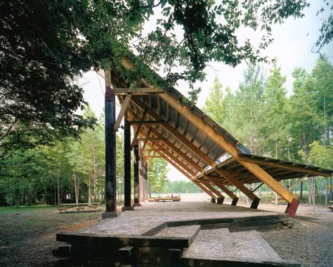 Shed Roof Pavilion Rural Studio, Timber Architecture, Pavilion Design, Timber Structure, Architecture Building Design, Timber Construction, Roof Structure, Wood Structure, Outdoor Wood