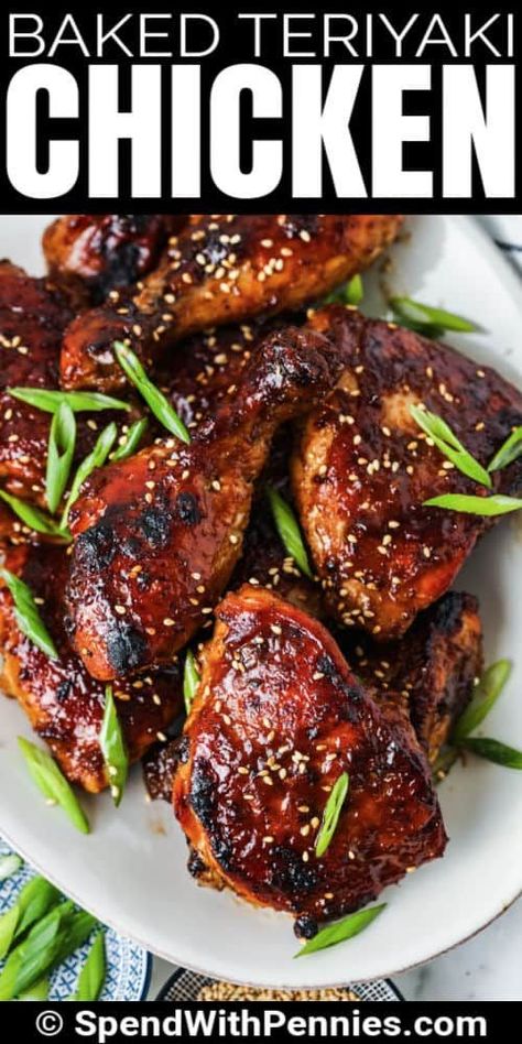 Learn how to make baked teriyaki chicken that is so juicy and tender. Whether made with drumsticks, thighs, wings, or even breast tenders, this teriyaki chicken has the perfect sauce. #spendwithpennies #bakedteriyakichicken #teriyakichicken #entree #recipe #bestever #asian #oven #easy #baked Teriyaki Chicken Legs Oven, Baked Teriyaki Chicken Drumsticks, Teriyaki Drumsticks Oven, Baked Teriyaki Chicken Tenders, Tariakie Chicken Recipe, Boneless Skinless Chicken Thigh Recipes Baked Teriyaki, Teriyaki Chicken Drumsticks Oven, Teriyaki Chicken Wings In The Oven, Teriyaki Chicken Thigh Recipes