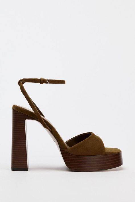 SUEDE PLATFORM SANDALS - Brown | ZARA United States Blazers Shoes, Coat Shoes, Leather Platform Sandals, Cardigan Sweater Jacket, Platform Sandals Heels, Brown Sandals, Suede Heels, Manolo Blahnik, Platform Sandals