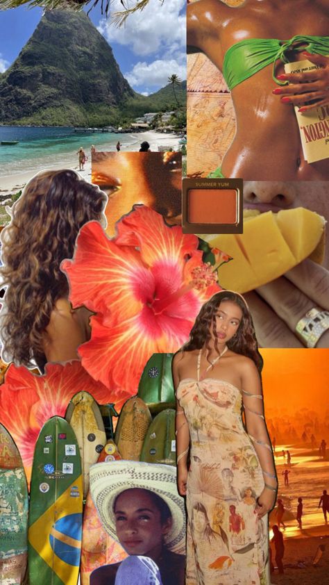 Tropical Mood Board Fashion, Summer Outfits Tropical Vacations, Brazil Life Aesthetic, Brazil Travel Aesthetic, Tropical Vibes Wallpaper, Brazil Vibes, Caribbean Aesthetic, Brazil Summer, Brazil Life