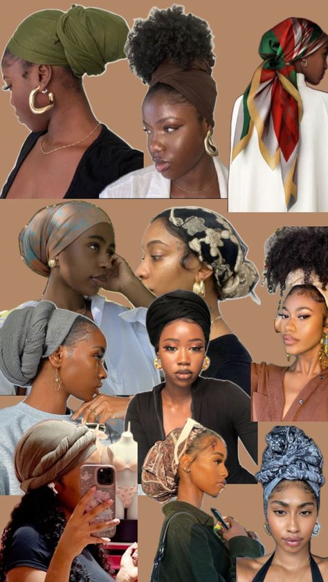 Headwrap Hairstyles, African Hair Wrap, Head Wrap Styles, Hair Wrap Scarf, Hair Scarf Styles, Head Scarf Styles, Cute Box Braids Hairstyles, Pelo Afro, Natural Hair Braids