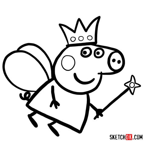 How to draw Peppa Pig dressed as fairy - Step by step drawing tutorials Pig Drawing Easy, Peppa Pig Painting, Peppa Pig Drawing, Heo Peppa, Pig Coloring Pages, Peppa Pig Cartoon, Peppa Pig Colouring, Peppa Pig Coloring Pages, Pig Drawing