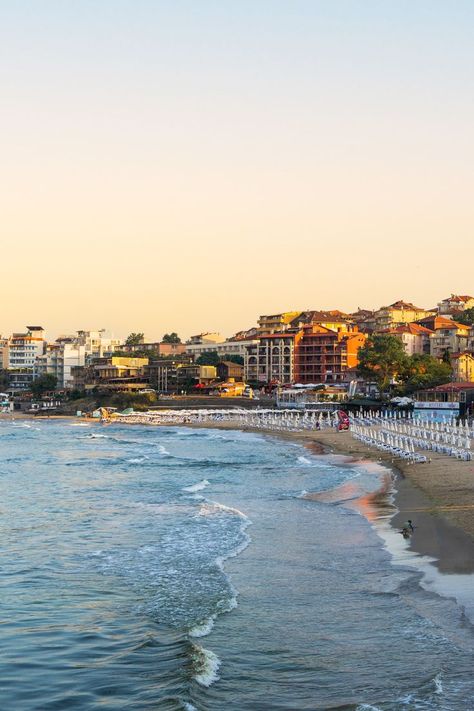 A photo of Central beach in Sozopol, one of the best beaches in Bulgaria Sozopol Old Town, Sunny Beach Bulgaria Aesthetic, Bulgaria Aesthetic, Sozopol Bulgaria, Sunny Beach Bulgaria, Stara Zagora, European Aesthetic, Beach At Night, Europe Summer