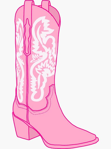 "pink cowgirl boot" Sticker by addisonva | Redbubble Preppy Cowgirl Boot Wallpaper, Cowgirl Boot Pink, Preppy Cowgirl Boots Painting, Cowgirl Drawing Aesthetic, Cowgirl Boots Aesthetic Wallpaper, Cowgirl Boot Graphic, Boot Painting Ideas, Cowgirl Boots Clipart, Invitaciones Cowgirl Aesthetic