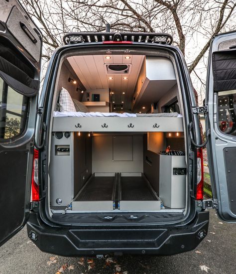 Ultimate Base - Freedom Vans Camper Van Bike Storage, Build Your Own Camper, Bike Storage In Van, Van Traveling, Vanlife Diy, Kitchen Galley, Diy Van Conversions, Mercedes Sprinter Camper, Sprinter Conversion