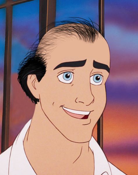 Disney Princes With Male Pattern Baldness Principe Eric, Prince Meme, Princes Disney, Baldness Solutions, Male Cartoon Characters, Bald Men Style, Male Pattern Baldness, Bald Man, Flynn Rider