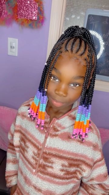 Little Black Girls Braided Hairstyles For Kids Ponytail, Kids Feed In Ponytail, Ponytails For Little Black Girls Kids, Kids Braided Ponytail With Beads, Braid Ponytail For Black Kids, High Top Ponytail, Toddler Braided Ponytail, Braided Ponytail For Kids, Ponytail Braids For Kids