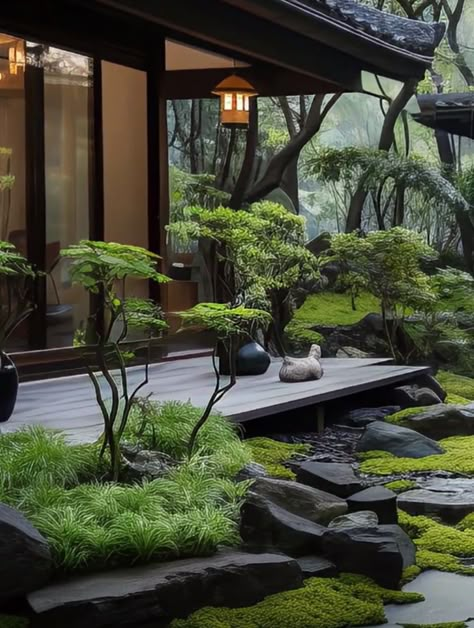 Small Outdoor Zen Garden, Japanese Themed Garden, Asian Landscape Ideas, Japanese Dry Garden, Zen Patio Ideas, Aesthetic Pumpkin Carving Ideas, Deck And Patio Ideas, Small Japanese Garden Ideas, Aesthetic Pumpkin Carving