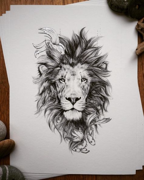 484 Likes, 17 Comments - L U C Y   C L O S E (@lucyclosedesign) on Instagram: “Lion prints now available! SO excited to finally have my online shop up and running!  Shipping…” Lion Flower, Lion Mandala, Vogel Tattoo, Lion Sketch, Tattoo Lion, Leo Tattoos, Geniale Tattoos, Tattoos Skull, Fish Tattoo