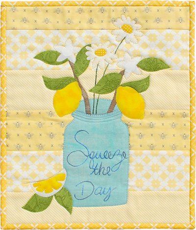 Squeeze The Day Wallhanging Epattern by Patchabilities Lemon Home Decor, Lemon Branch, Ball Canning, Ball Canning Jars, Lemon Theme, Wall Hanging Pattern, Squeeze The Day, Elephant Quilt, Mini Quilt Patterns