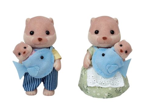 Splashy Otter Family | Calico Critters Otter Family, Spoiled Baby, Calico Critters Families, Baby Otters, Critters 3, Calico Critter, Sylvanian Family, Baby Sling, Food Toys