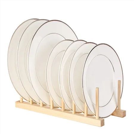 Wooden Dish Rack, Stock Kitchen Cabinets, Plate Organizer, Kitchen Cabinet Organizer, Counter Organization, Wooden Dishes, Lid Organizer, Dish Plate, Steel Racks