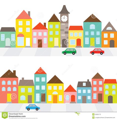 Photo about Illustration of a town scene with row of houses along the street and cars. Illustration of vehicle, town, structure - 55835773 Garland Inspiration, Houses Drawing, Street Illustration, Row Of Houses, House Clipart, Cartoon House, House Sketch, Line Art Vector, Cartoon Clipart