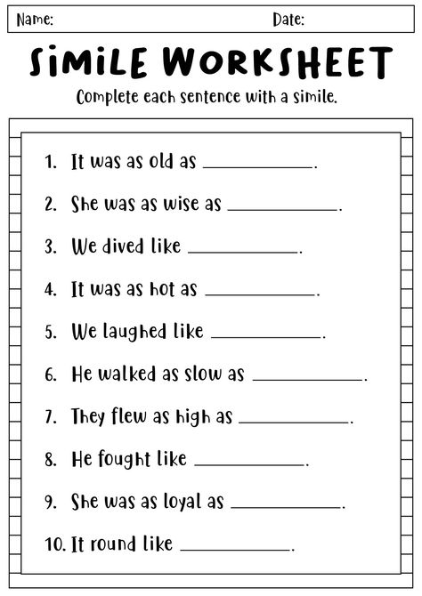 4th Grade Simile Worksheet 5th Grade Worksheets Free Printable, 4th Grade Worksheets Free Printables, Similes Worksheet, Indefinite Pronouns Worksheets, Fourth Grade Worksheets, 4th Grade Worksheets, Simile Worksheet, Figurative Language Lessons, 4th Grade Reading Worksheets