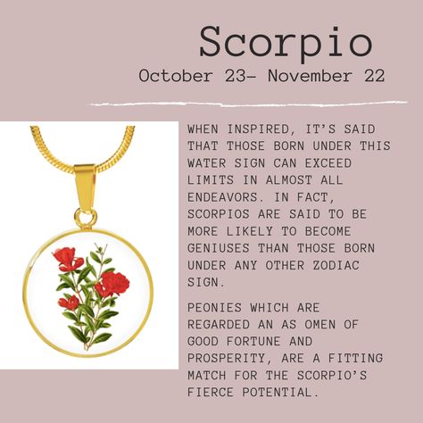 What's your zodiac sign? Peonies are the Scorpio birth month flower. Come shop our beautiful peonies flower jewelry. Looking for a necklace, bracelet or charm? We have all the best women's fashion accessories and astrology jewelry. Click the link for the perfect horoscope jewelry that matches your style!  #scorpio #peonies #astrologyjewelry #horoscopejewelry #birthmonthflower Scorpio Flower Birth Month, Flower For Scorpio, Flower Moon Meaning, Scorpio Flower, Horoscope Jewelry, Beautiful Peonies, Moon Meaning, Scorpio Girl, Zodiac Things