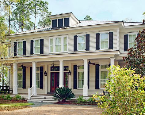 Colonial With Front Porch, Colonial House Colors, Colonial Curb Appeal, Colonial Front Porch, Build Porch, Brick Colonial House, Garrison Colonial, Black And White Houses, Dormer House