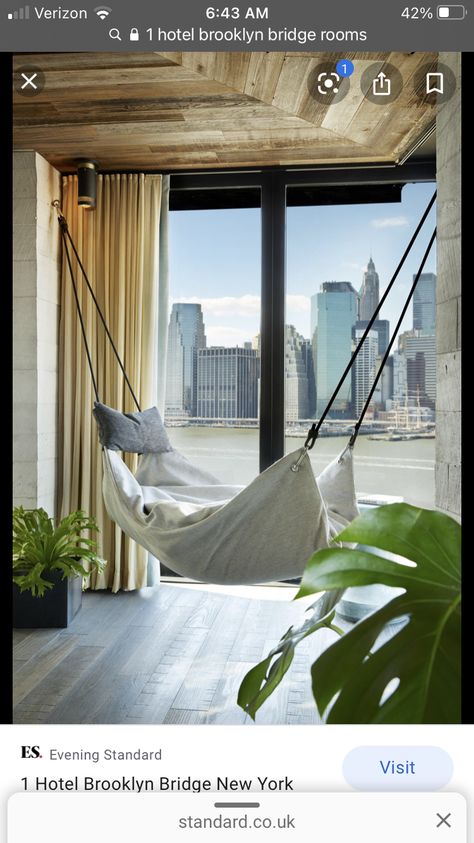 1 Hotel Brooklyn Bridge, Hammock In Bedroom, Breakfast For Two, Double Headboard, Hanging Chairs, Indoor Swing, Hanging Furniture, 1 Hotel, Outdoor Hammock