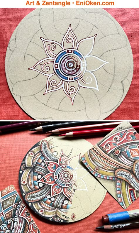 Palazzo Flower Zendala — Eni Oken Painting Idea For Beginners, Myth Art, Eni Oken, Peaceful Mind, Zentangle Artwork, Zen Tangle, Tangle Pattern, Geometric Design Art, Islamic Patterns