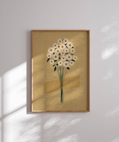 Wall Art For Neutral Bedroom, Neutral Illustration, Wall Prints Bedroom, 70s Wall Art, Flower Market Print, Minimalistic Art, Office Nursery, Art Mid Century Modern, Living Room Prints