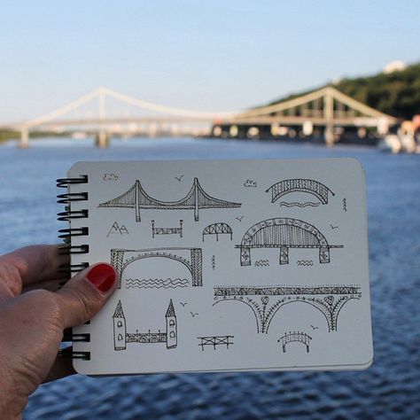 Day 62 of #The100DayProject Bridge. #100DaysOfDrawingThingsInDifferentVariations #notabook Outline Doodles, Bridge Drawing, Sketchbook Challenge, Notebook Doodles, Maya Art, Calligraphy Drawing, Ornament Drawing, Illustration Doodle, Doodle Art Journals