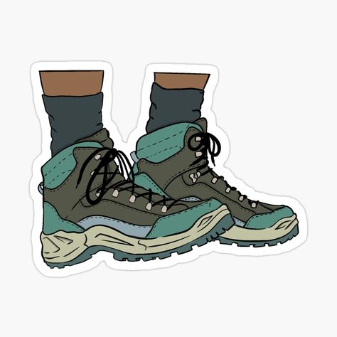 Hike Drawings, Hiking Boot Drawing, Hiker Illustration, Hiking Stickers Printable, Camping Cartoon, Hike Stickers, Outdoorsy Stickers, Nalgene Bottle, Pacific Crest Trail