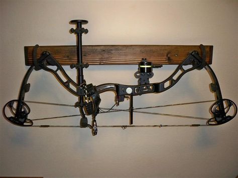 Bow Rack Diy, Bow Mount, Archery Storage Ideas, Diy Bow Rack, Bow Hanger Diy, Wall Mount Bow Rack, Compound Bow Holder Diy, Bow And Arrow Holder Diy, Compound Bow Storage