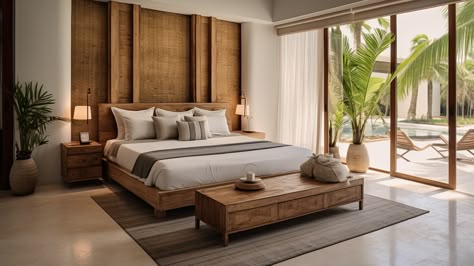 Bali Apartment Design, Bali Resort Interior Design, Modern Tropical Interior Design Bedrooms, Bali Resort Design, Bali Bedroom Design, Beach Hotel Room Design, Beach Resort Bedroom, Tropical Resort Bedroom, Tropical Villa Interior