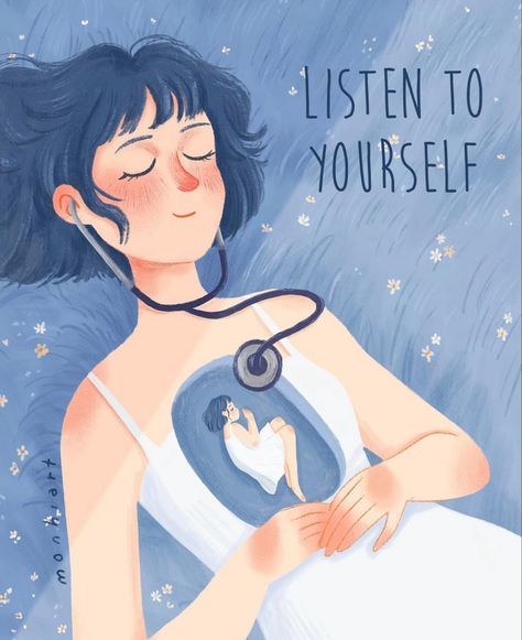 You Are Beautiful Illustration, A Listener Needs A Listener Too, Inner Voice Illustration, Good Listener Illustration, Listen To Yourself Quotes, Hope Illustration Inspiration, Health Design Ideas, You Only Have Yourself, Women Day Illustration