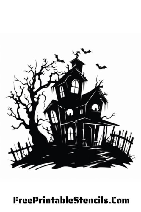 Printable Haunted House Stencils Pumpkin Carving Haunted House Tattoo, Haunted House Clipart, Haunted House Svg, Haunted House Pumpkin, House Pumpkin, House Png, Halloween Svg Files, Free Stencils Printables, House Silhouette