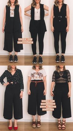 Black Culottes Outfit Casual, Chubby Girl Fashion Outfits, Chubby Fashion Outfits Casual, Black Culottes Outfit, Chubby Fashion Outfits, Black Culottes, Chubby Fashion, Pantalon Large, Curvy Girl Outfits