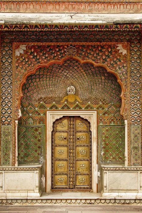 A colorful, gritty print to brighten your space and bring inspiration to your days. One of the doors that adorns the courtyard of the City Palace in Jaipur, India. India Gate, Diy Fountain, The Courtyard, Red Door, Jaipur India, The Doors, Jaipur, Photographic Print, Palace