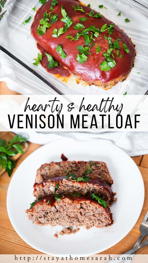 Healthy and hearty Venison Meatloaf is full of flavor and nutrients! Made from venison, eggs, milk, sourdough breadcrumbs and a handful of spices, this is a great recipe for an easy weeknight dinner. Venison Meatloaf Recipes, Low Calorie Meatloaf, Deer Meatloaf, Venison Meatloaf, Ground Venison Recipes, Meat Loaves, Paleo Meatloaf, Beef Meatloaf, Macro Nutrition