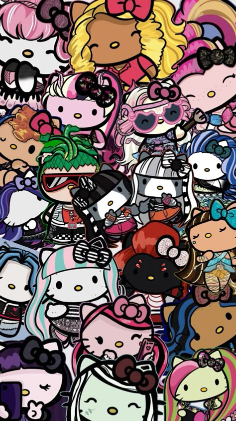 Monsterhigh and hello kitty mashup Kida Disney, Chivas Wallpaper, Hello Kitty Halloween Wallpaper, Hello Kitty Wallpaper Hd, Arte Monster High, Monster High Pictures, Hello Kitty Images, Sailor Moon Wallpaper, High Characters