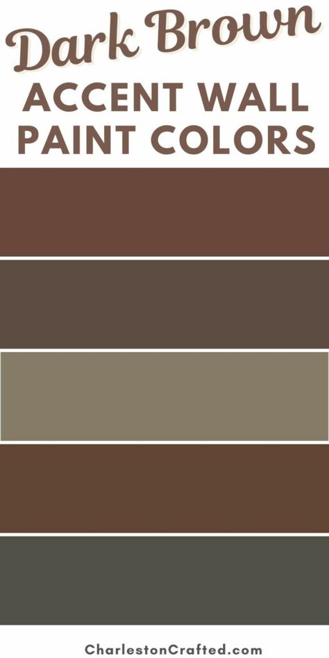 Want to paint an accent wall in your home? Here are the best dark brown paint colors to choose from! Dark Brown Kitchen Walls, Dark Academia Accent Wall, Chocolate Brown Bedroom Walls, Dark Brown Accent Wall Bedroom, Reddish Brown Paint Colors, Best Dark Brown Paint Colors, Dark Brown Accent Wall, Brown Feature Wall, Brown Accent Wall Bedroom