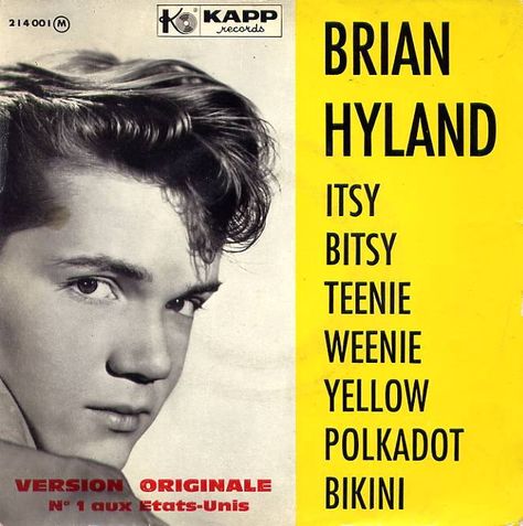 Bryan Hyland - Itsy Bitsy Teenie Weenie Yellow Polkadot Bikini, 1960 Brian Hyland, Friday Dance, American Bandstand, Silly Songs, 60s Music, Thanks For The Memories, Yellow Polka Dot, Brigitte Bardot, Vintage Beach