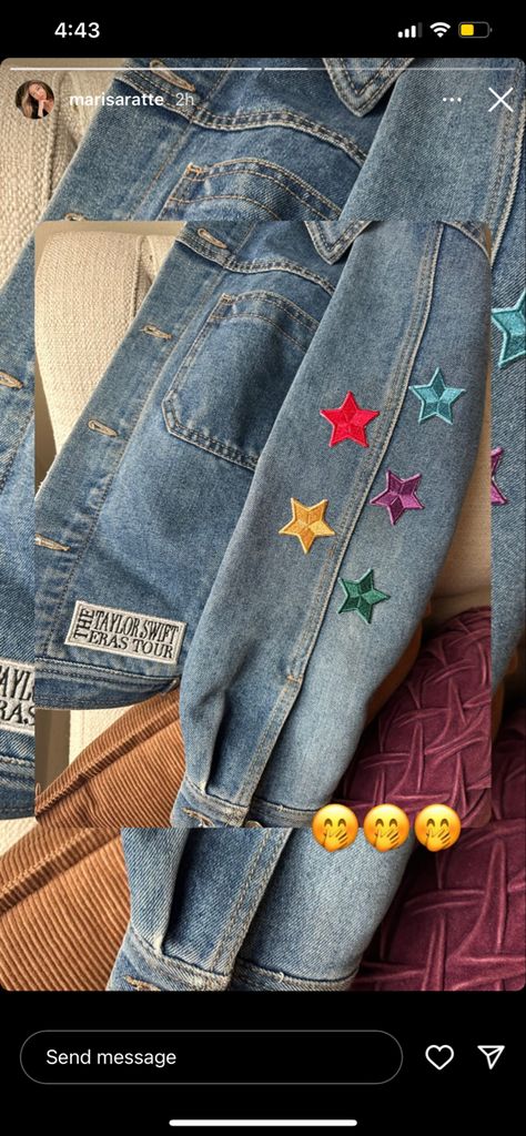 Taylor Swift Jacket Ideas, Eras Tour Jean Jacket Ideas, Eras Jacket, Jean Jacket Eras Tour, Taylor Swift Eras Tour Denim Jacket, Taylor Swift Jacket Diy, Taylor Swift Denim Jacket Diy, Painted Jean Jacket Taylor Swift, Eras Tour Jean Jacket Diy