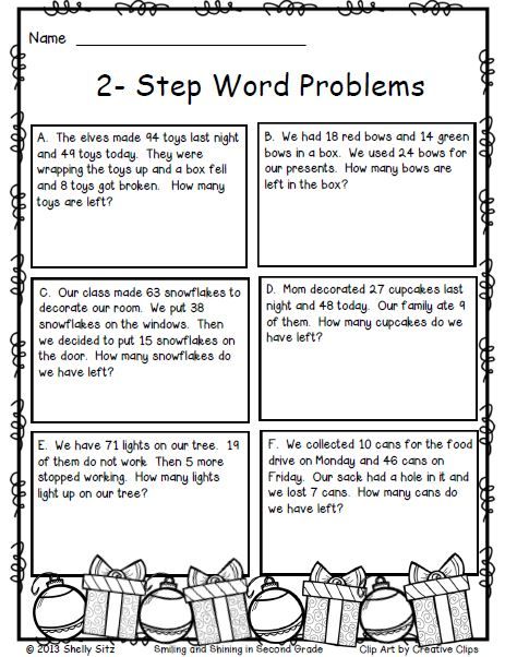 Christmas math--2-step word problems--math for 2nd grade Word Problems 3rd Grade, Third Grade Worksheets, Math Story Problems, Problem Solving Worksheet, Multi Step Word Problems, Subtraction Word Problems, Math Problem Solving, 2nd Grade Worksheets, Word Problem Worksheets