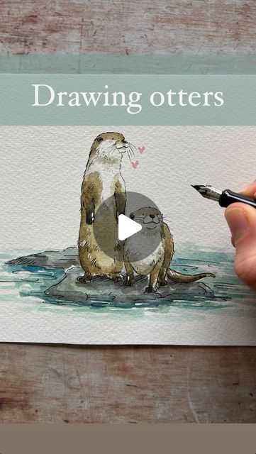 Otter Drawing Simple, Otter Watercolor, Otter Painting, Otter Drawing, Otter Illustration, Otter Art, Otter Love, Unchained Melody, Sketch A Day