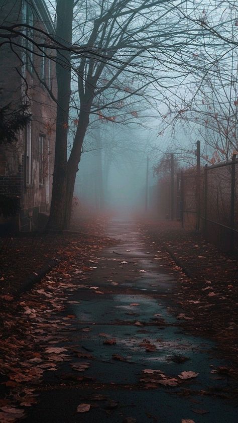 Eerie Photography, Empty Street, Halloween Animatronics, Ghost World, Dark Autumn, Dark Pictures, Pretty Landscapes, Gothic Aesthetic, Autumn Scenery